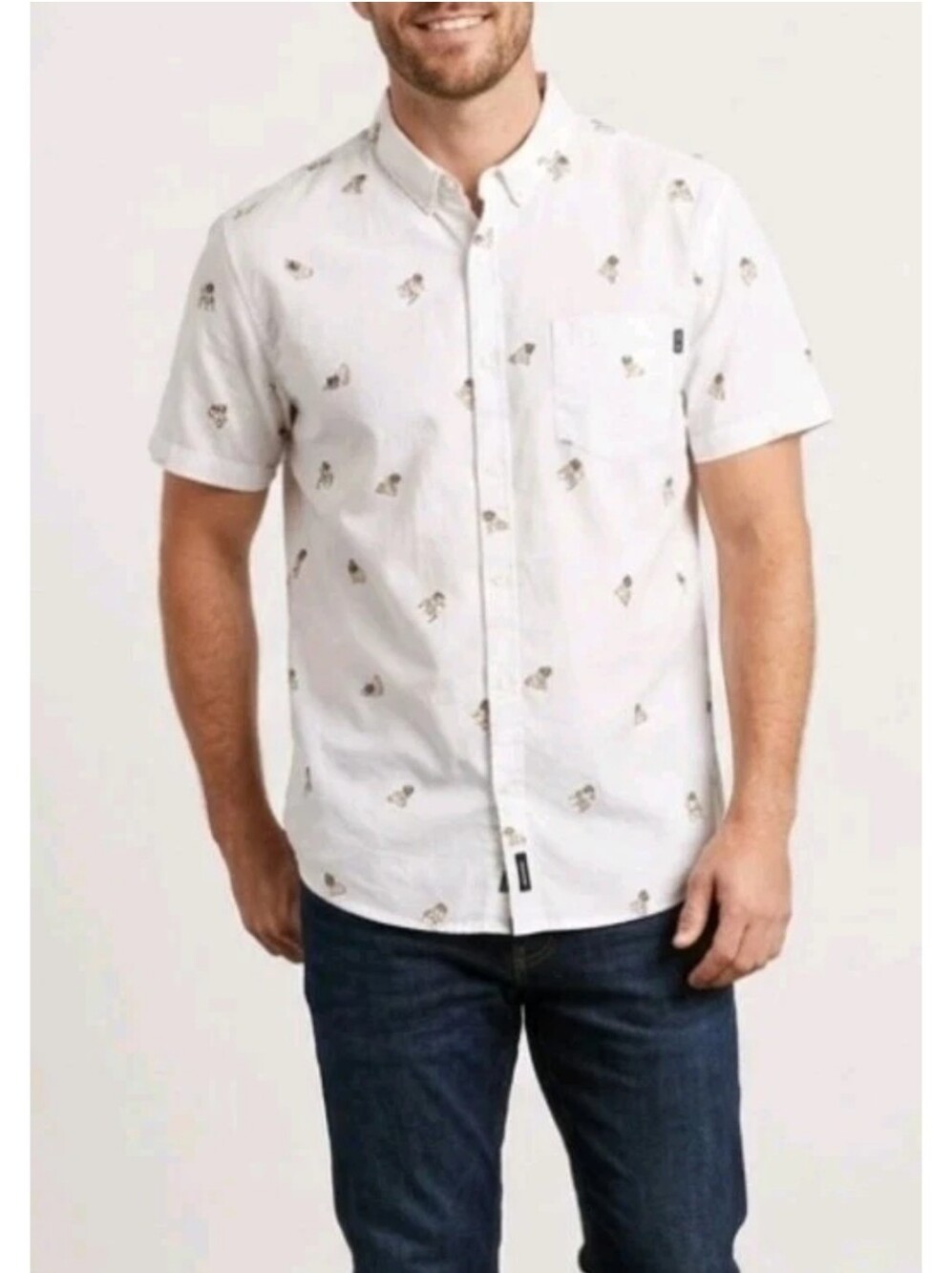 Molokai Surf Co Shirt Button Down Short Sleeve Pugs Dogs  Cotton White Mens XXL